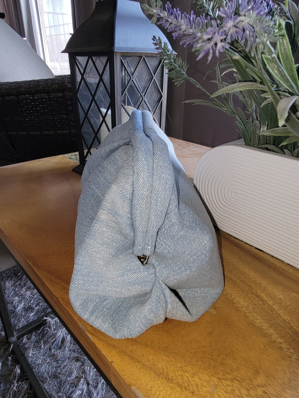 Light Blue Small Denim anytime Bag with Embroidered Removable Strap - Picture 5 of 5